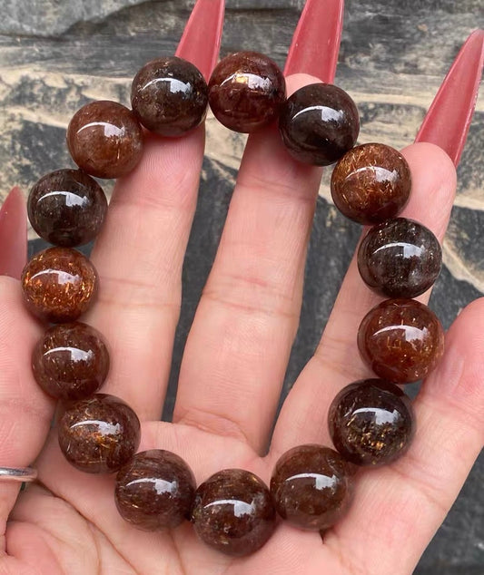 Natural Black Golden super seven Rutilated Quartz Crystal beads bracelet 14mm