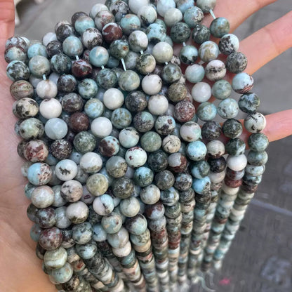 Natural Larimar smooth round loose beads