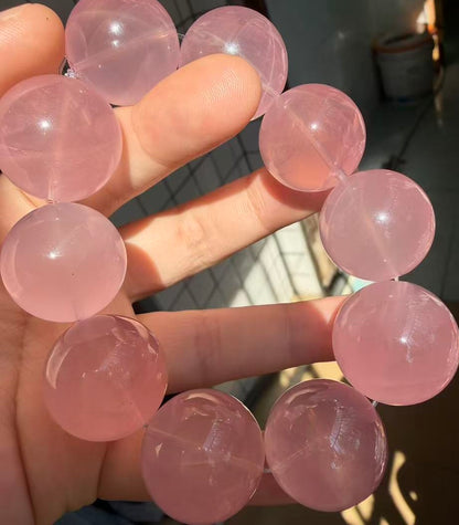Natural Starlight pink Rose quartz Crystal beads bracelet 22mm