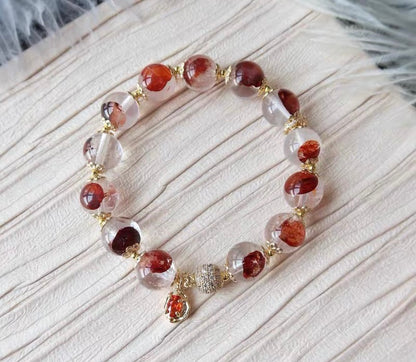 Natural Red Hematoid Lepidocrocite Quartz Crystal beaded bracelet