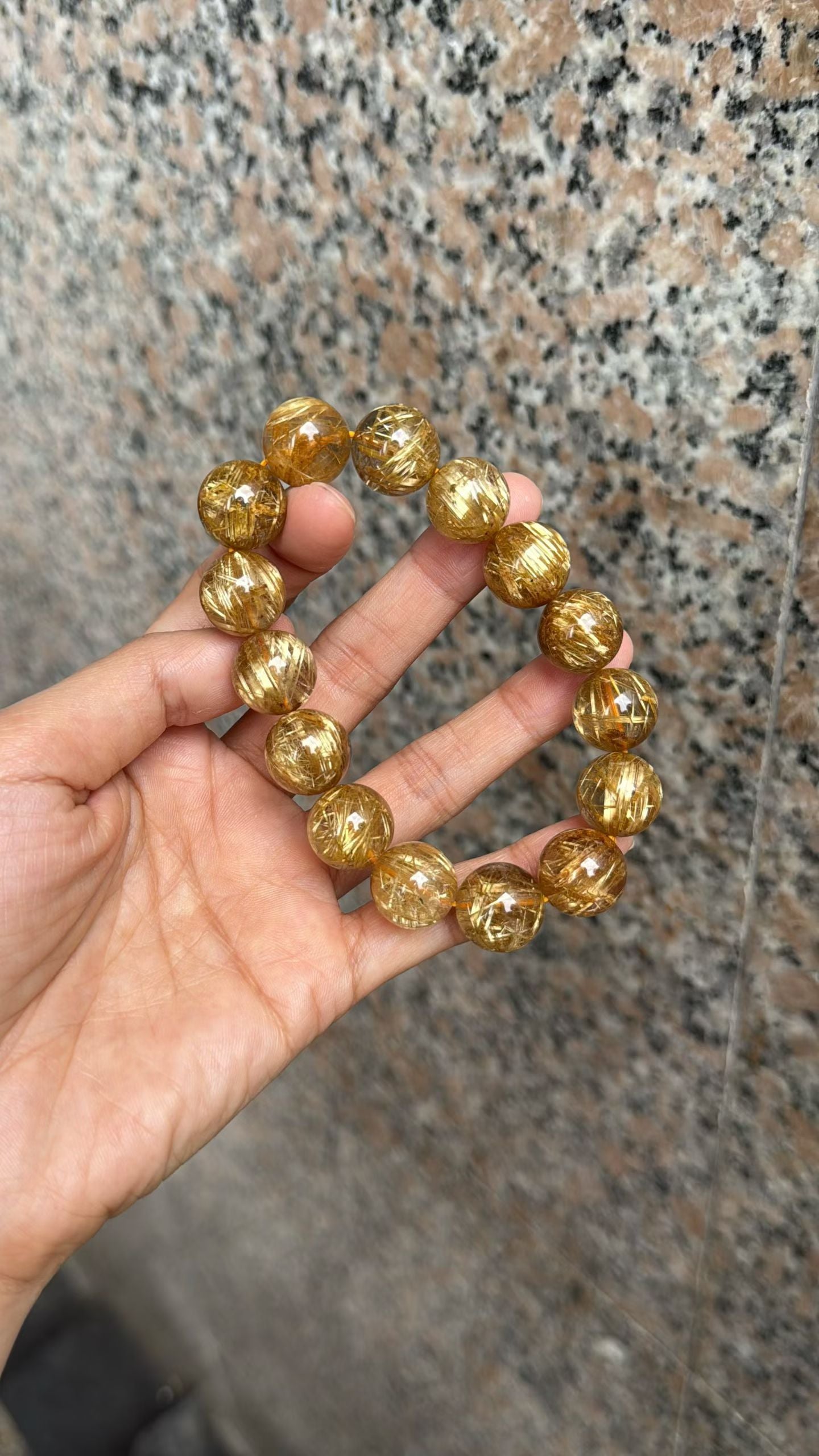 14MM Natural Golden Titanium Crystal Rutilated Quartz beaded bracelet