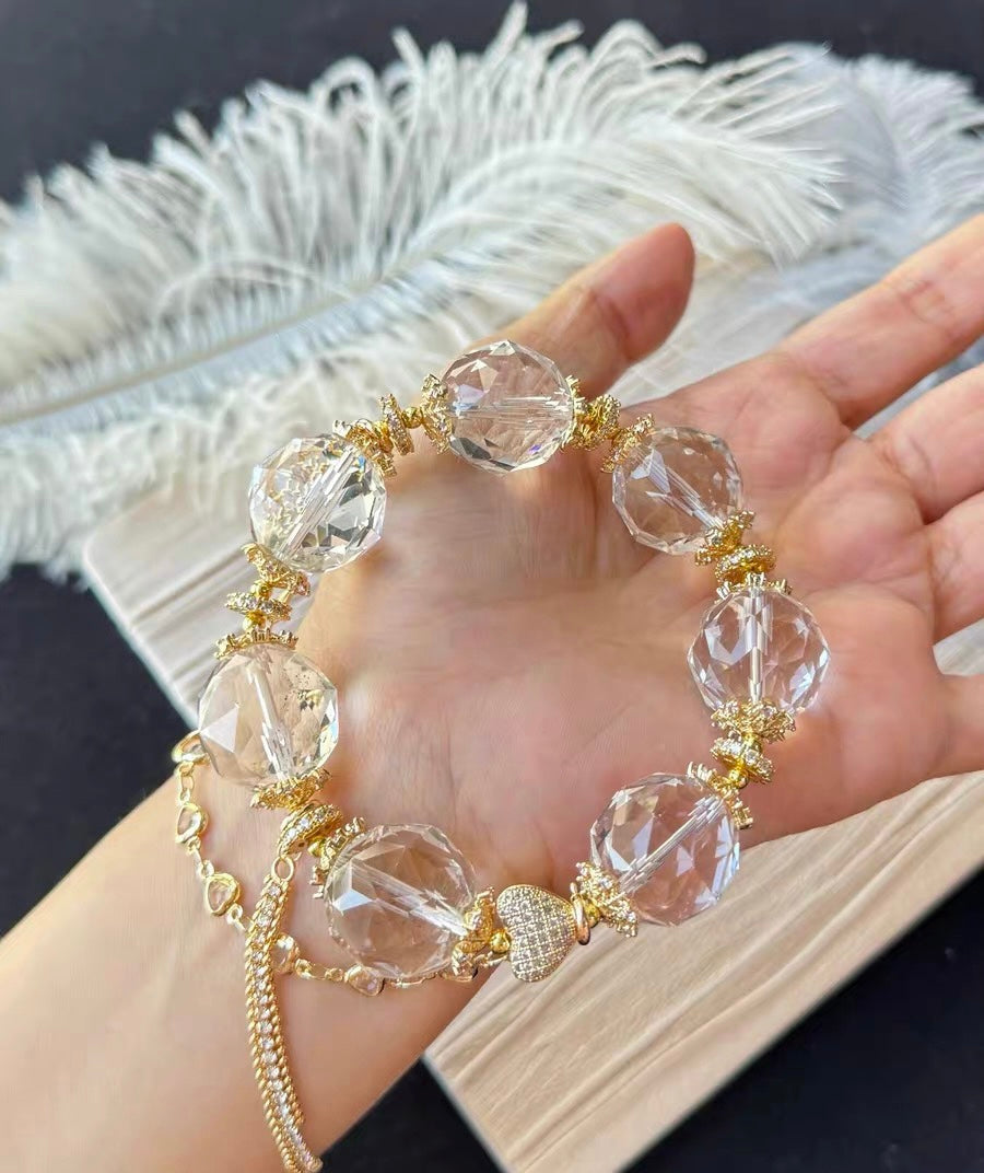 Natural white  Rock quartz Crystal Faceted diamond beads bracelet 18mm