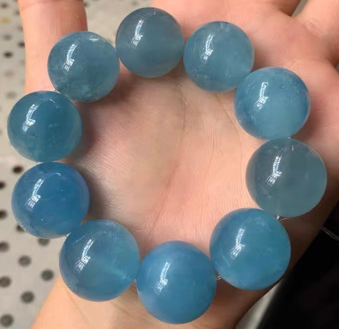 20mm Natural Round Aquamarine beaded bracelet