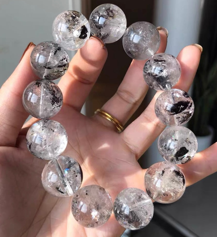 Natural Rainbow Herkimer diamond Quartz Crystal beads bracelet 18mm