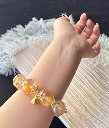 19mm Natural Yellow pyrite in Hematoid Lepidocrocite Quartz Crystal beaded bracelet