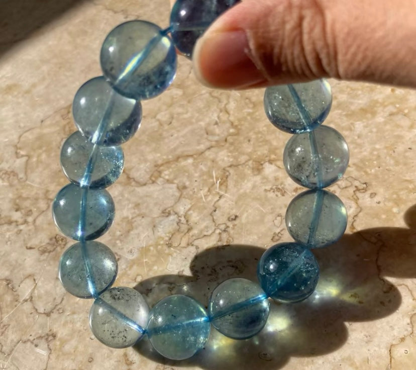 16mm aquamarine beaded bracelet and 15mm moonstone beaded bracelet