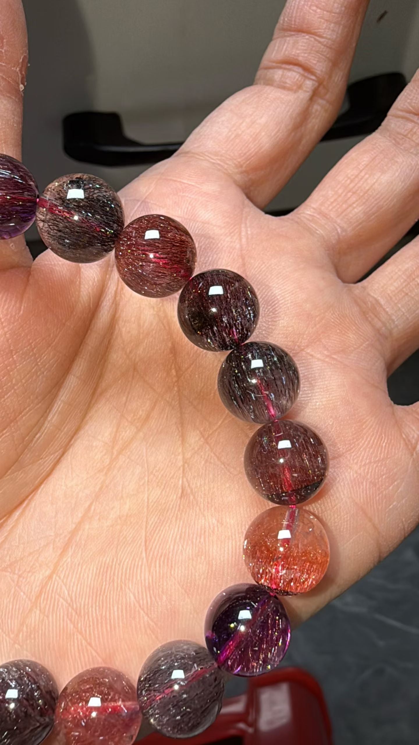 Natural super seven Rutilated Quartz Crystal beads bracelet,Lepidocrocite in quartz ,10mm