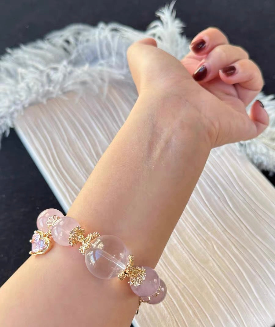 Natural pink Rose quartz Crystal beads bracelet 15mm