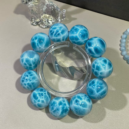 Rare Large Size Genuine blue Larimar beads bracelet 22mm