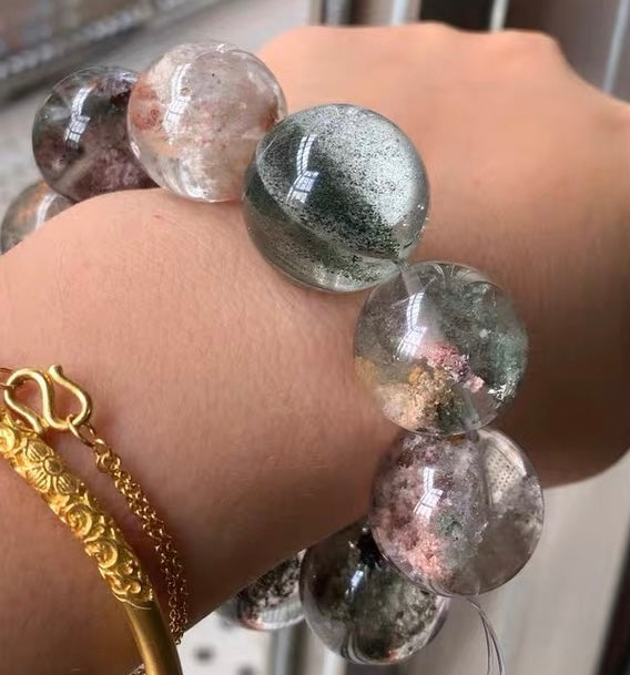 Natural Flowers phantom quartz Crystal beads bracelet 20mm