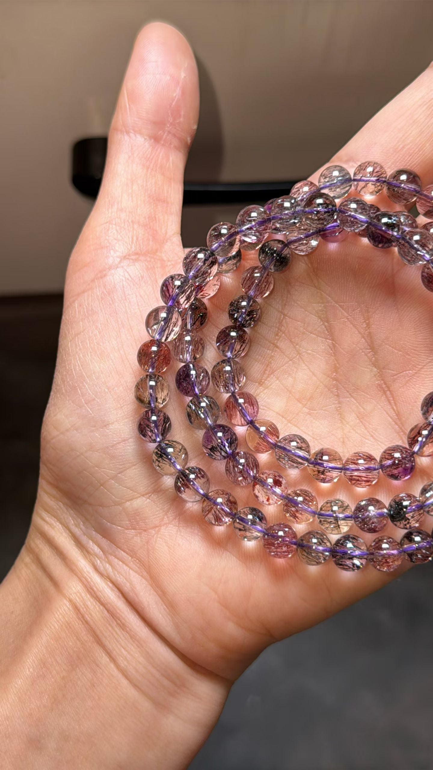 6.8mm Natural Super seven crystal Rutilated Quartz beads bracelet,3 laps bracelet