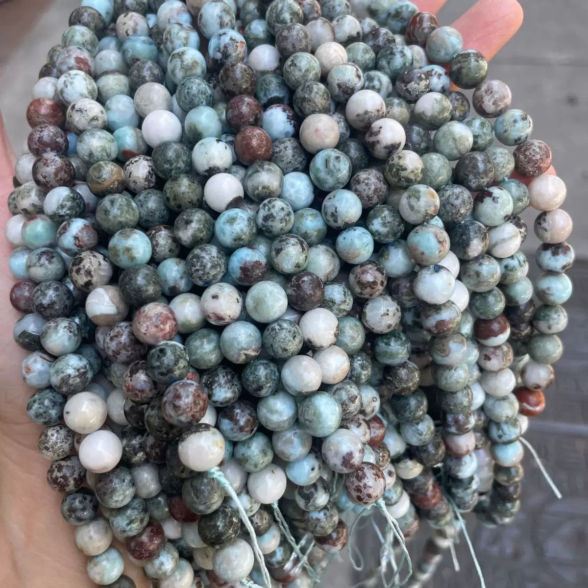 Natural Larimar smooth round loose beads