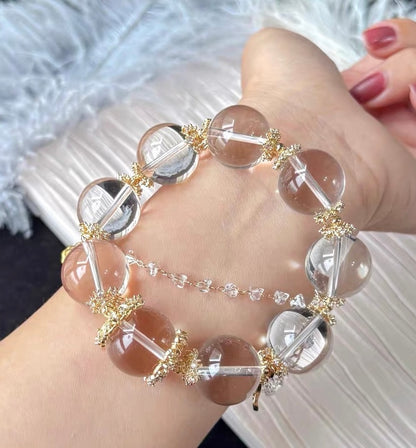 Natural White Rock quartz crystal beaded bracelet