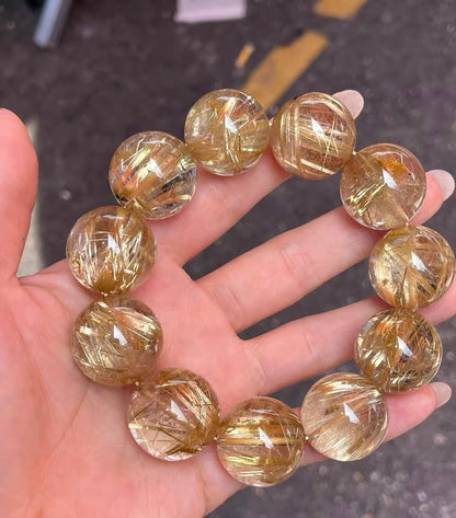 Natural Genuine Golden Rutile Quartz Crystal beads bracelet
