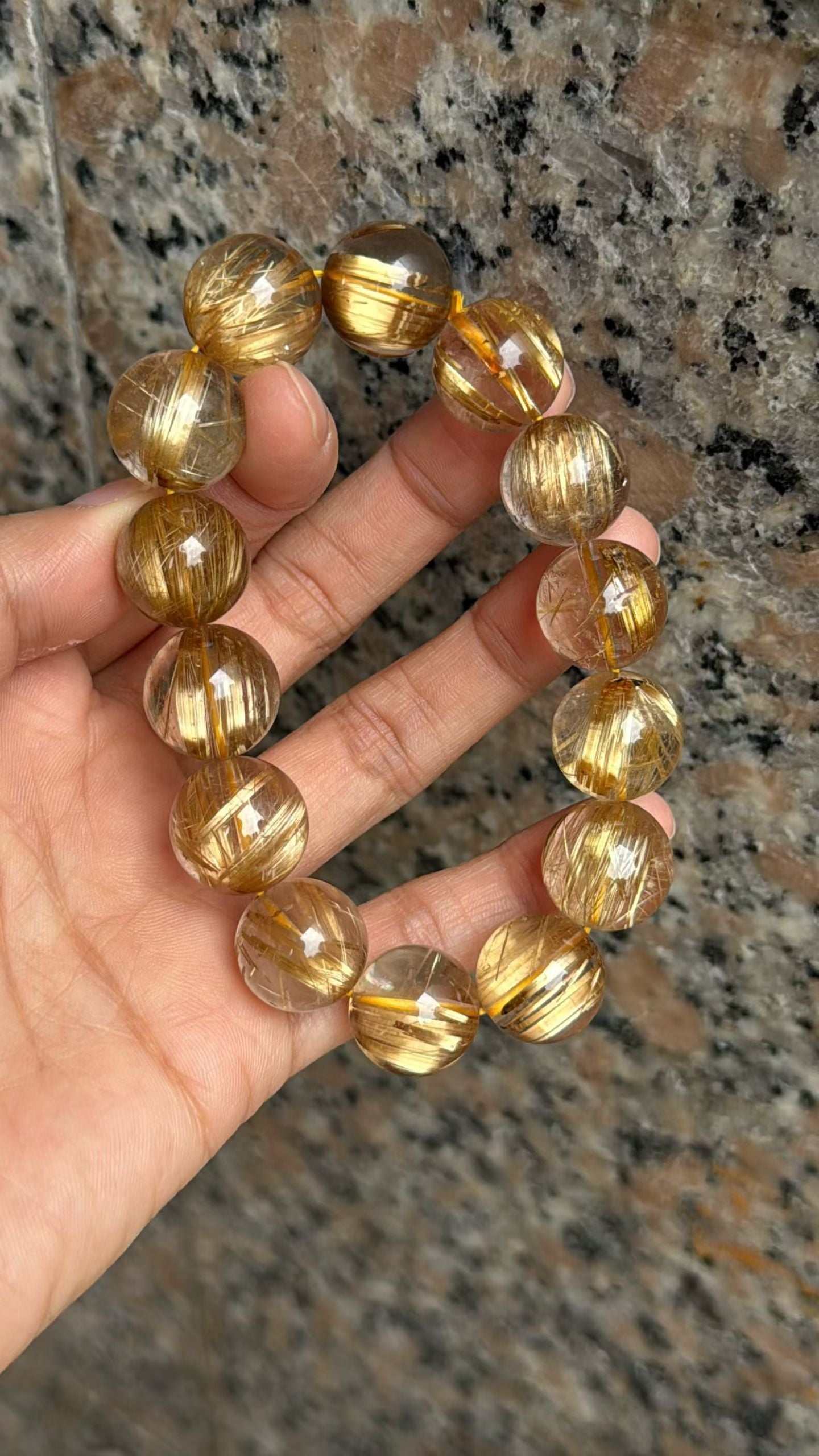 17mm Natural Golden Titanium crystal Rutilated Quartz beaded bracelet