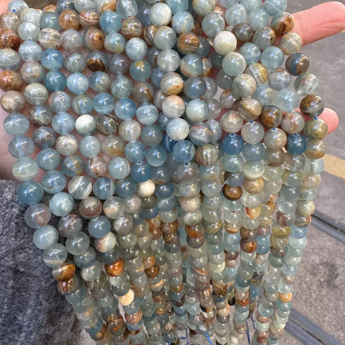Natural Argentina Lemurian Aquatine Calcite Aka Blue Smooth Round Beads