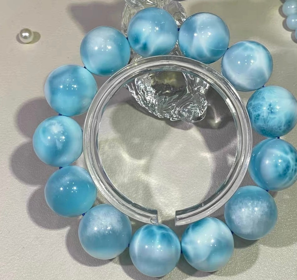 Genuine Natural blue Larimar beads bracelet 16mm