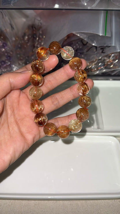 Natural Multicolor Rutilated Quartz Crystal beads bracelet 13mm