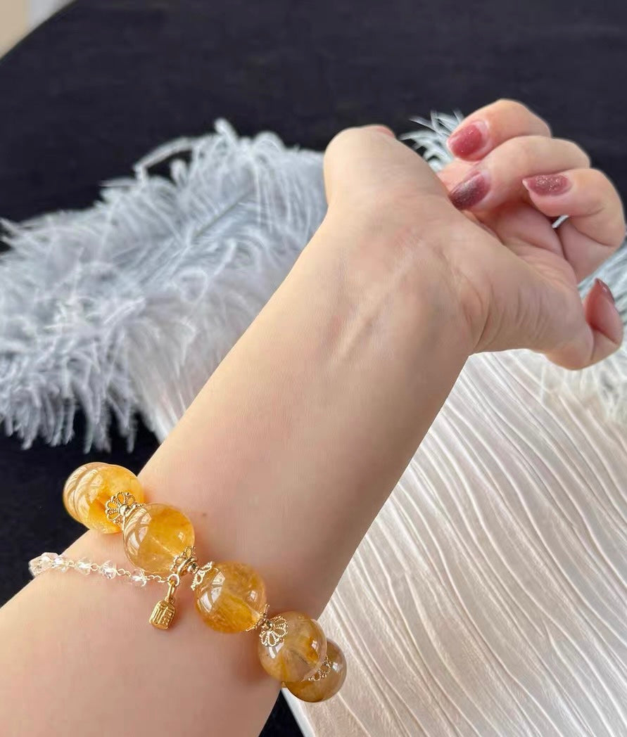 16mm Natural Yellow Hematoid Lepidocrocite Quartz Crystal beaded bracelet