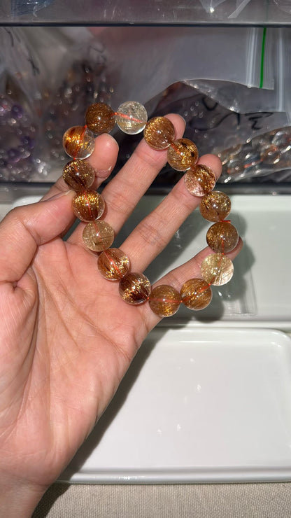 Natural Multicolor Rutilated Quartz Crystal beads bracelet 13mm