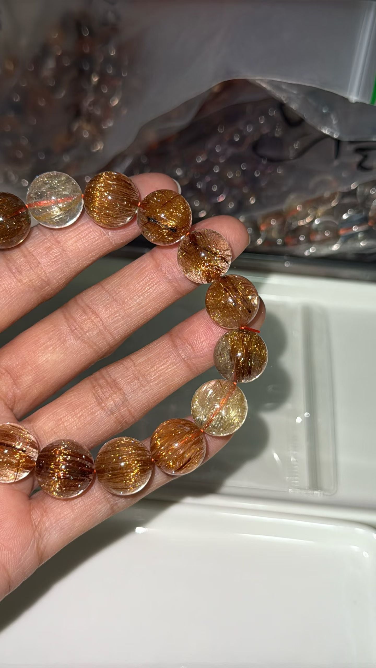 Natural Multicolor Rutilated Quartz Crystal beads bracelet 13mm