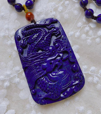 Natural Lapis Lazuli beaded necklace,Lapis Lazuli Carved pendant