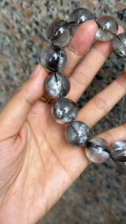 17mm High Quality Rare Natural Genuine Black Brookite Platinum Silver Rutilated Quartz Bracelet healing energy bracelet