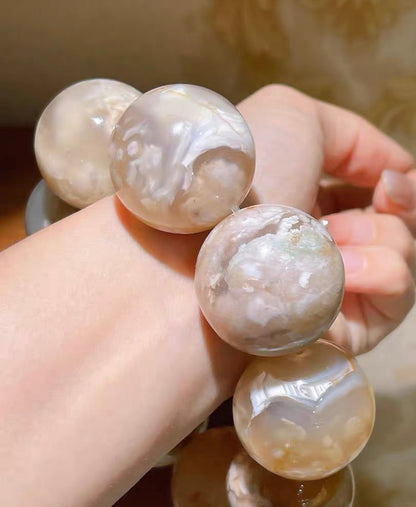 30mm Round Cherry Blossom agate beaded bracelet