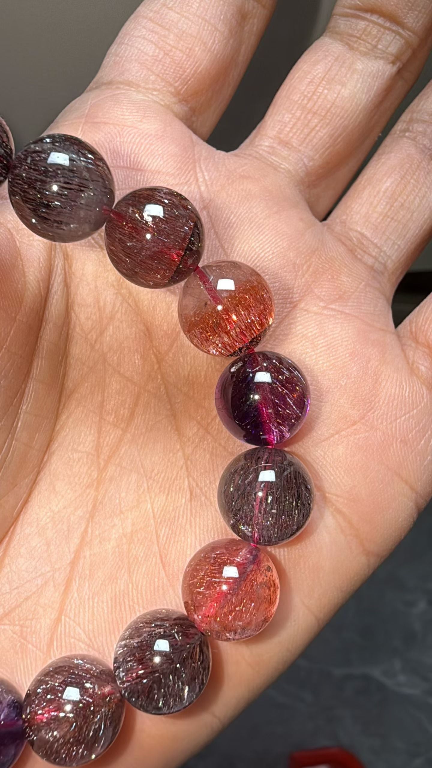 Natural super seven Rutilated Quartz Crystal beads bracelet,Lepidocrocite in quartz ,10mm