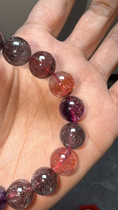 Natural super seven Rutilated Quartz Crystal beads bracelet,Lepidocrocite in quartz ,10mm