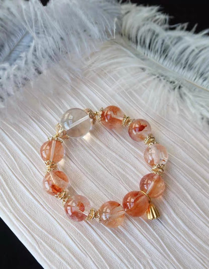 16mm Natural Red Hematoid Lepidocrocite Quartz Crystal beaded bracelet