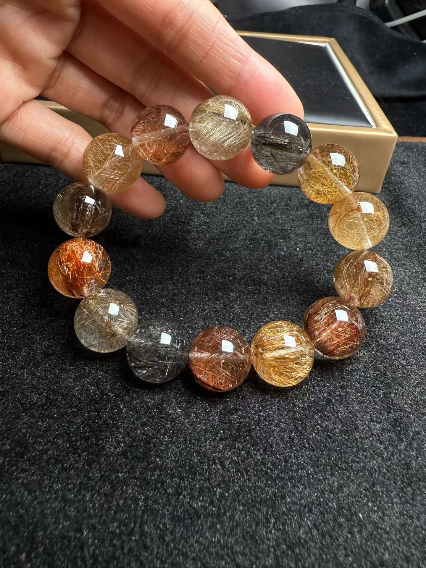 Multicolor Rutilated Quartz Crystal beaded bracelet 16mm