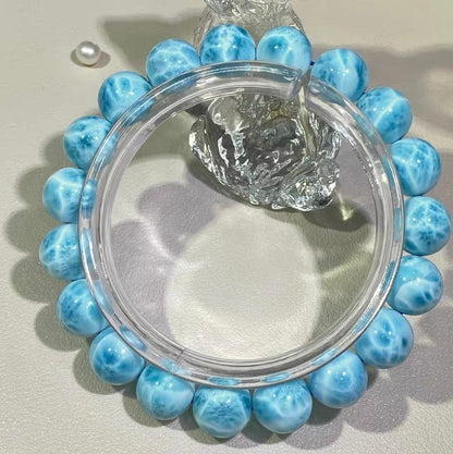 Natural blue Larimar round beads bracelet 10mm