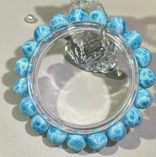 Natural blue Larimar round beads bracelet 10mm