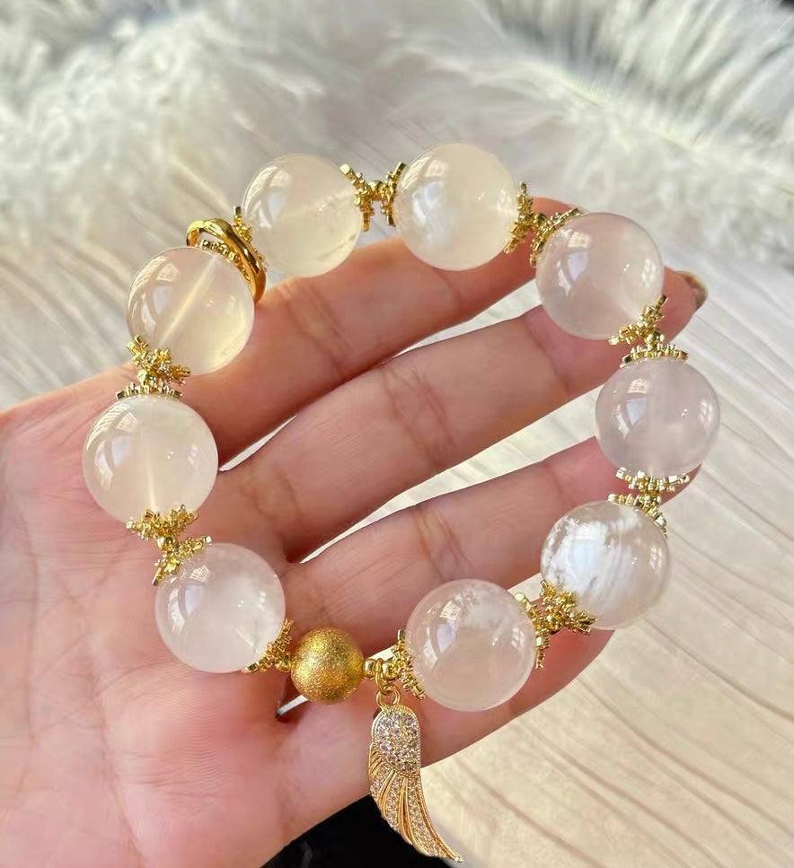 Natural white Snow phantom quartz Crystal beaded bracelet 16mm,large size beaded