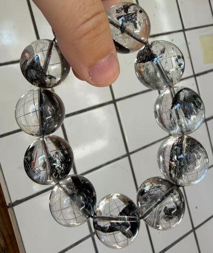 Natural Rainbow Herkimer diamond Quartz Crystal beads bracelet 21mm