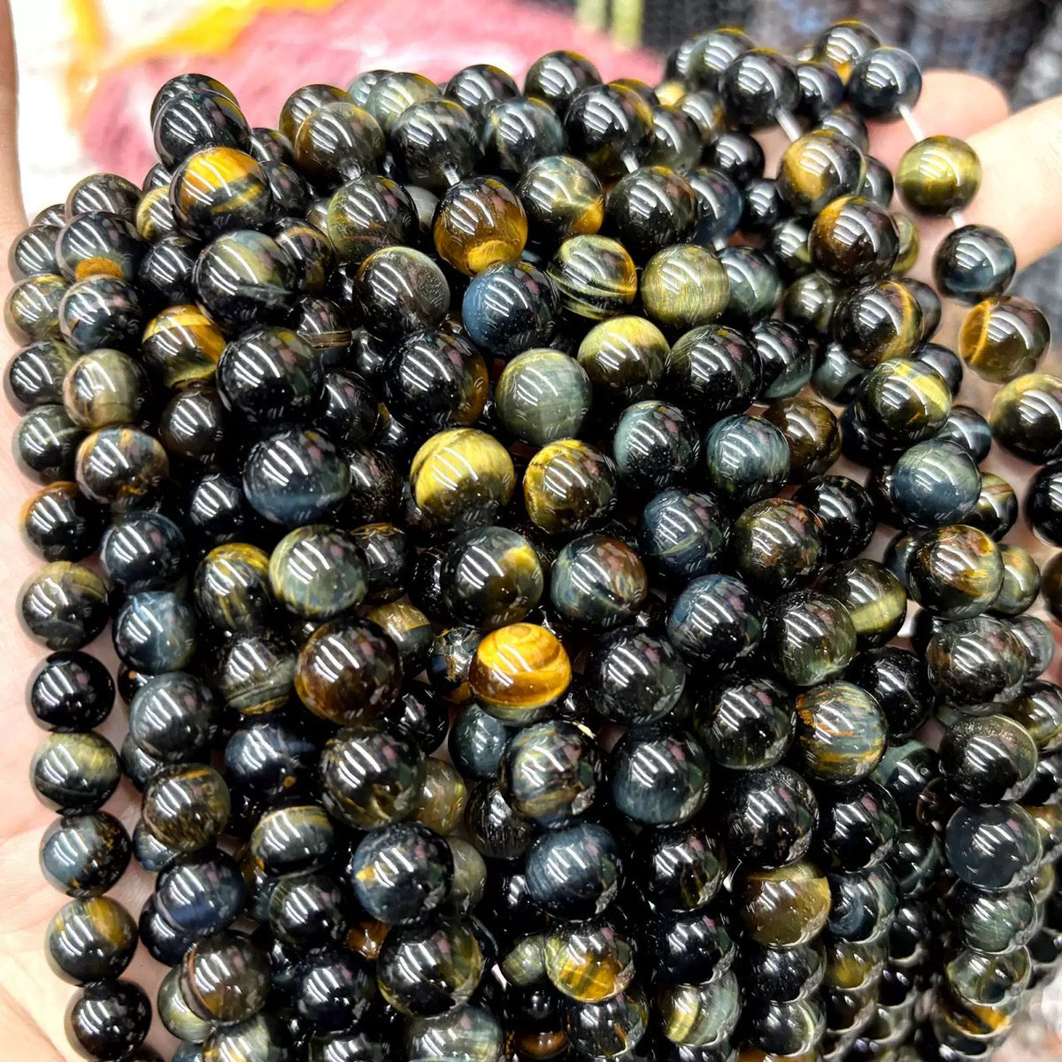Natural Hawk eyes Yellow blue Round Loose Gemstone beads for jewelry making 4-12mm,bracelet necklace supply,15 Inch Strand