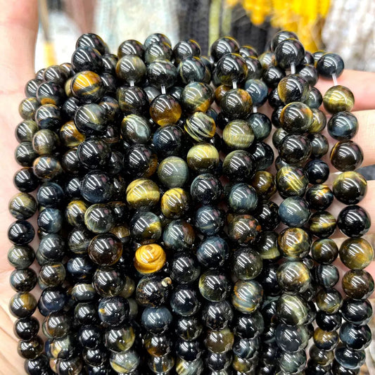 Natural Hawk eyes Yellow blue Round Loose Gemstone beads for jewelry making 4-12mm,bracelet necklace supply,15 Inch Strand