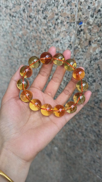 Natural Genuine yellow Citrine Quartz Crystal beads bracelet 17mm