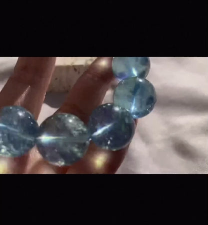 16mm aquamarine beaded bracelet and 15mm moonstone beaded bracelet