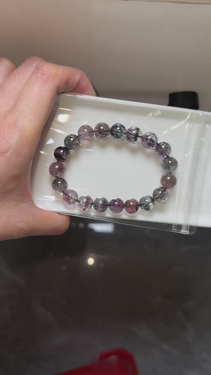 10mm Natural Genuine Black Red Purple super seven Rutilated Quartz Crystal beads bracelet