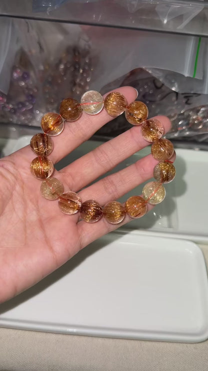Natural Multicolor Rutilated Quartz Crystal beads bracelet 13mm