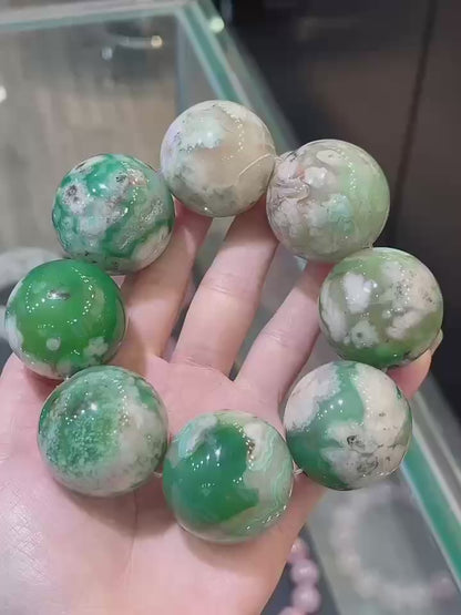 33mm Large size natural Green cherry Blossom agate beads bracelet