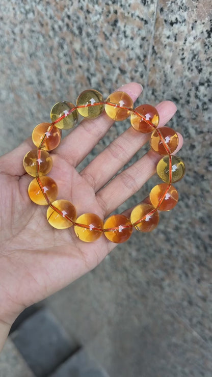 Natural Citrine yellow Citrine Quartz Crystal beads bracelet 17mm