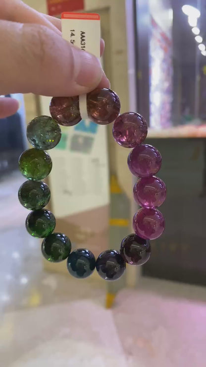 Natural Tourmaline Bracelet Multicolor Round Bead Crystal Bangle
