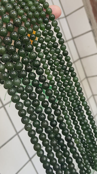 Natural Genuine Canada Green Jade Round Beads,6mm 8mm 10mm Natural and Smooth Round Beads,15 one Full Strand