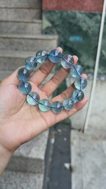 Natural Genuine blue aquamarine beads bracelet 17mm