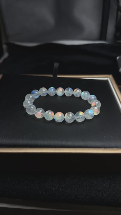 Natural Rainbow Flashlight moonstone beads bracelet 10.8mm