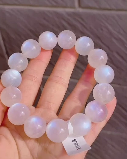 16mm aquamarine beaded bracelet and 15mm moonstone beaded bracelet