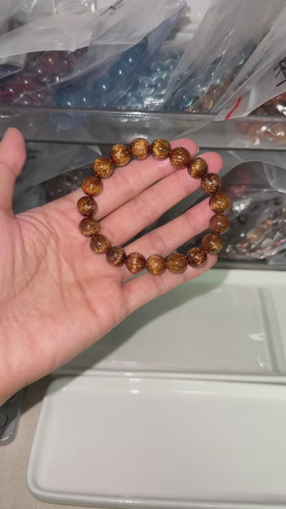 10mm Natural Red copper Rutilated Quartz Crystal beads bracelet